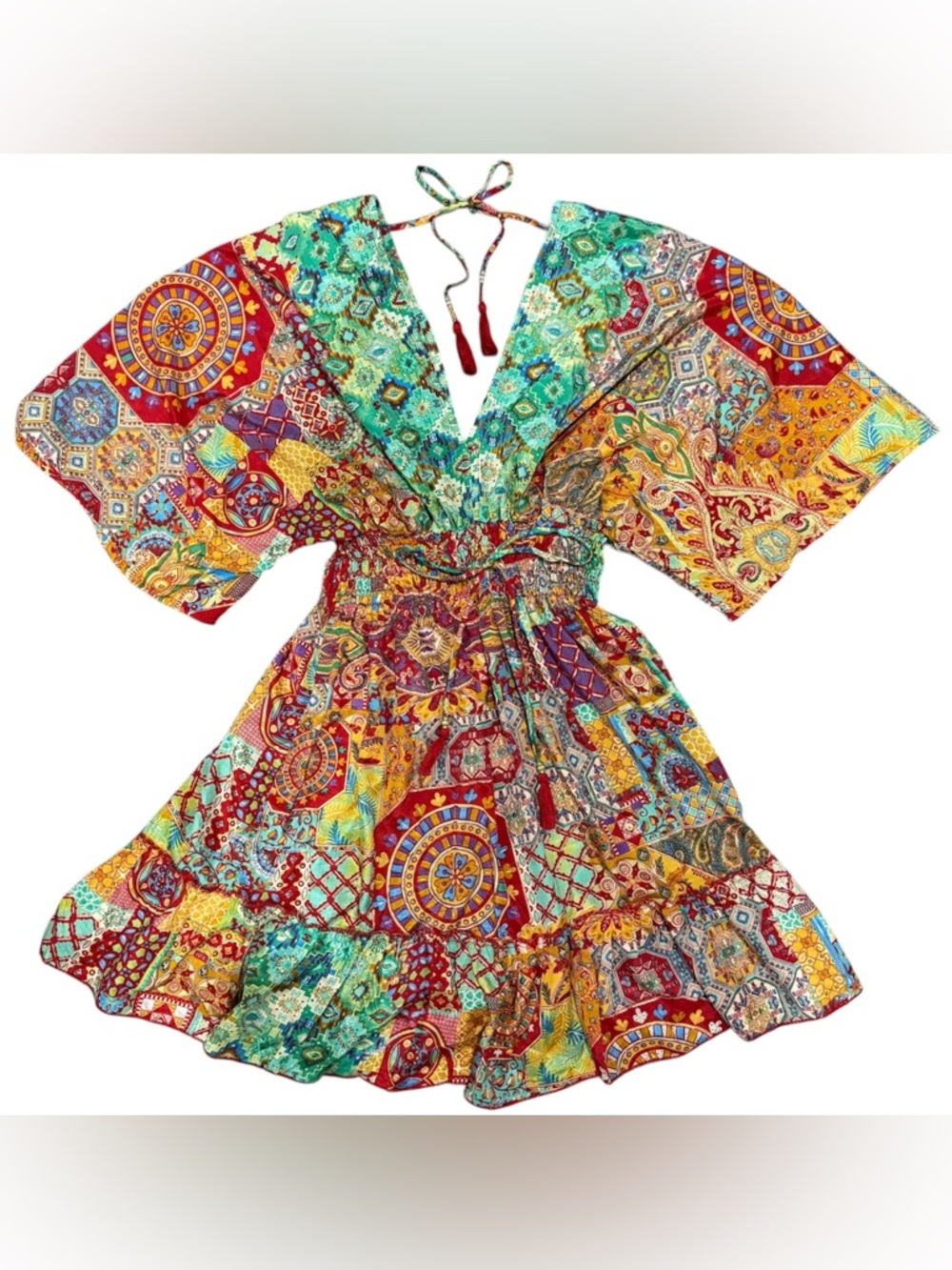 Boho Fashion 100% Silk OS India Paisley Kaftan Dress